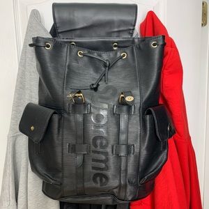 Black ribbed leather SUPREME X LV Backpack